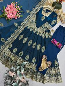 Vestido de seda Fandy de 52 pulgadas, completamente cosido, con dupatta bordada, pantalón de talla única, sin arrugas, reversible, elástico, tradicional. - Product Image 6