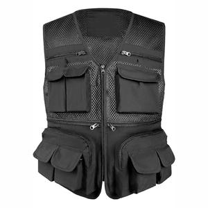 Men's Breathable Multi-Pocket <b>Vest</b> Sleeveless Casual Work Outer Wear Zipper Closure Solid <b>Black</b> Mesh Polyester - Product Image 6