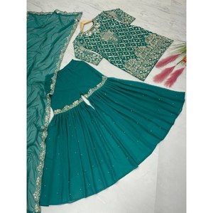 Ensemble haut, palazzo et dupatta pour femmes, vêtements de soirée, pour des occasions élégantes - Product Image 2