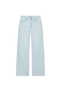 Jean en denim taille haute coupe droite délavé clair, en coton, style décontracté printemps, coupe régulière, tissu tissé mi-lourd - Product Image 3