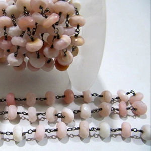 Natural Pink Opal Rondelle Faceted 8mm Beads Chain Opal <b>Rosary</b> Chain - Product Image 3