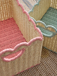 Playful Collection Natural Seagrass Storage <b>Baskets</b> With Multicolor Scalloped Edge Decorative Home Organization - Product Image 4