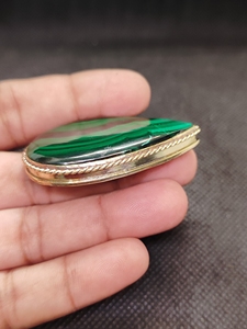 Natural Malachite Oval Bezel Setting Brass Groove Pendant | Handmade Gold Plated Gemstone Pendant | Women's Wedding Custom - Product Image 3