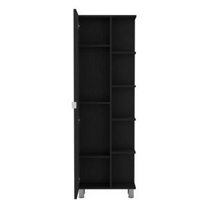 Gabinete de una puerta con espejo Venus, de lino, con cinco estantes externos y cuatro interiores, negro - Depósito E Shop, estantes para baño - Product Image 4