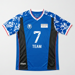 Camiseta de Fútbol de Poliéster con Malla en Azul y Negro, Cuello en V, Manga Corta, Transpirable, Unisex - Product Image 5