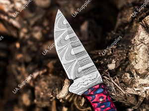 มีดทำมือเหล็กดามัสกัส ใบมีดคงที่ สำหรับล่าสัตว์และตั้งแคมป์ คมกริบ แบบฟูลแทง  รับผลิตตามแบบ ODM/OEM พร้อมปลอกหนัง DIY - Product Image 2