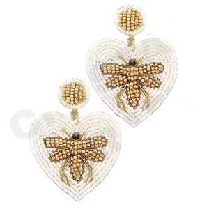 White heat Beaded Earrings for Women Patriotic <b>Memorial</b> Day Orange White Blue Colour Fabric Material - Product Image 1