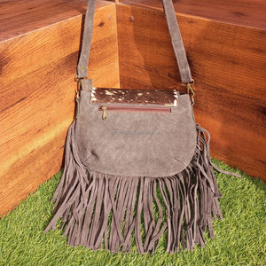 Nouveaux cheveux sur la peau métallique fourrure cuir sacs à bandoulière Style occidental daim cuir franges moyen pierre fronde sac à main femmes cadeaux - Product Image 5