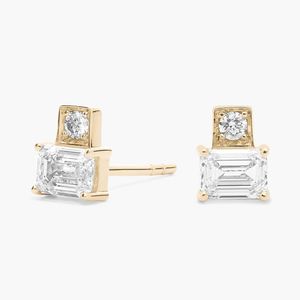 14K Yellow Gold <b>Emerald</b> Round Lab Grown Diamond <b>Stud</b> <b>Earrings</b> - Product Image 1