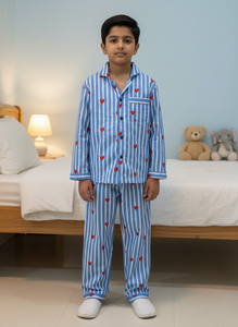 Pyjamas en pur coton pour enfants, ensembles chemise et pantalon, très confortables pour toutes les saisons, coton premium, imprimé mangue sur la robe. - Product Image 1