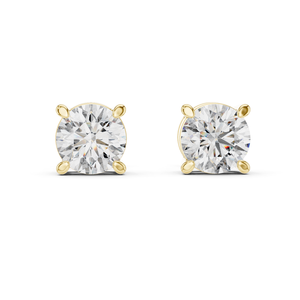 Paire de clous d'oreilles classiques à quatre griffes pour femme, sertis de diamants de laboratoire taille ronde brillante, en or jaune massif 14 carats - Product Image 2