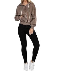 Vente en gros Streetwear Sweat à capuche pour femme en coton polaire délavé à l'acide Logo personnalisé Sweat à capuche délavé pour femme 2026 - Product Image 4