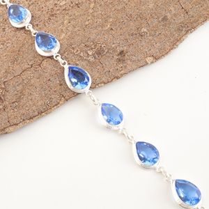 Pulseras de Moda con Diseño de Tenis, Plata de Ley 925, Tanzanita Azul con Corte Facetado en Forma de Pera, Latón con Engaste de Bisel - Product Image 1