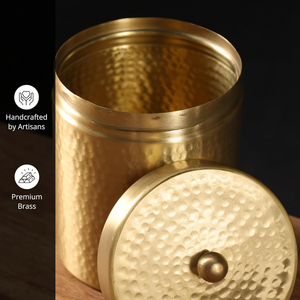 Handmade 100% Pure Hammered Brass Jar with Lid for Tea Sugar Dry Fruits Container Premium Brass Kitchen Storage Container <b>Box</b> - Product Image 2