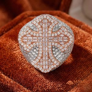 Anillo de Moissanita con Cruz en Oro Rosa para Hombre, Anillo de Moda Hip Hop con Incrustaciones de Diamantes, Joyería de Lujo, Regalo para Hombre - Product Image 5