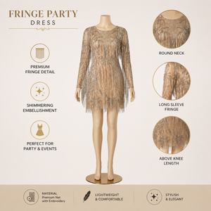 High-End Women Short Evening Gown | Fully Embroidered Golden Bead Detailing | Modern Slim Designer Wedding Wear Natural - Product Image 5