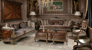 Ensemble de canapés king-size capitonnés en finition dorée d'inspiration palatiale, canapé d'angle en L haut de gamme, mobilier de salon classique haut de gamme Sydney - Product Image 2