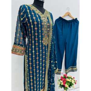 Hermoso Top Bordado para Mujer Plazzo Dupatta Set para Fiestas - Product Image 3