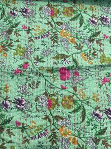 Handmade Floral <b>Quilt</b> Green Cotton Print Bohemian Style All-Season Home Hotel Use Reversible Washable Eco-Friendly <b>Double</b> Bed - Product Image 2