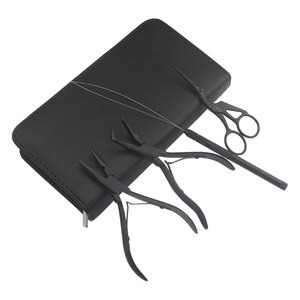 Kit professionnel de pose d'extensions capillaires noires pour salon : Anneaux de couleur en acier inoxydable, Perles, Ouvre-fermeur, Pince, Aiguille à boucle, Crochet - Product Image 1