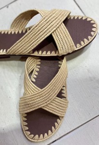 Handmade Woven Raffia Sandals, Boho Cross Strap Summer <b>Slides</b>, Minimalist Beach Flats - Product Image 2