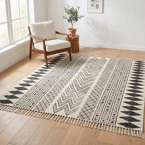 Tapis décoratif en coton tissé à la main de style tribal pour salon, entrée et intérieur de ferme moderne - Product Image 1