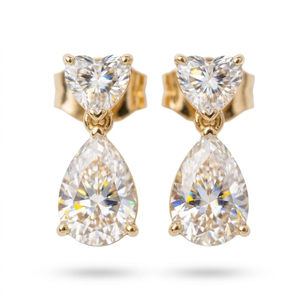 Pendientes de Oro Amarillo Sólido de 9K con Diamantes en Forma de Corazón y Pera para Mujer, Regalo de Joyería Fina con Certificado IGI para Bodas, Aniversarios y Fiestas - Product Image 1