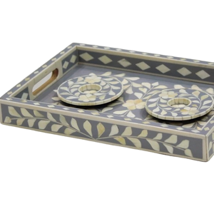 Royal Artisans Handmade Bone Inlay Tea Coaster Tray <b>Set</b> Floral Design Decorative Dining Table Customized Color - Product Image 5