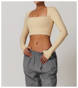 Haut court sans couture pour femme, à manches longues, extensible, pour la gym, le yoga, l'entraînement, le fitness et les activités quotidiennes - Product Image 3