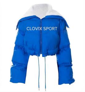 CLOVIX SPORT Women's Blue Quilted <b>Jacket</b> With Faux Fur Collar Winter Thick Zipper Closure <b>Short</b> Length Full Sleeve - Product Image 5