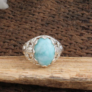 Bague Fleur en Larimar Naturel, Argent Sterling 925, Pierre Bleue, Bijou Floral Fait Main, Forme Pétale, Bague en Pierre Précieuse pour Femme, Cadeau - Product Image 6