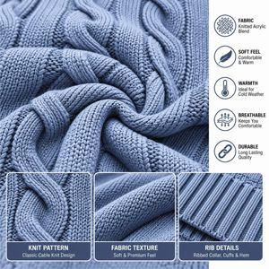 <b>Men's</b> Cable Stitch Crewneck Pullover with Textured Panels and Ribbed Trims Custom Apparel Supplier for Custom Collections - Product Image 5