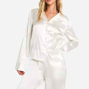 Wholesale High Quality Women's Summer Pajamas Set <b>White</b> <b>Lace</b> Breathable Satin Sleepwear Casual Homewear Sling Top Pants - Product Image 4
