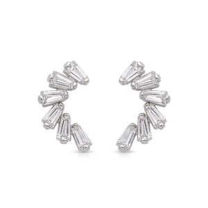 Boucles d'oreilles clous en forme d'éventail coniques baguette de 0,85 ct pour femme, en or massif 14 carats avec diamants de laboratoire, cadeau pour demoiselle d'honneur - Product Image 4