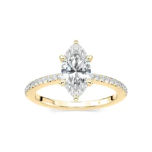 Elegante Anillo de Compromiso con Diamante Corte Marquesa, Oro Rosa, Piedras Laterales Pavé, Anillo de Boda, Joyería Nupcial de Lujo, Regalo de Cristal Fino - Product Image 5