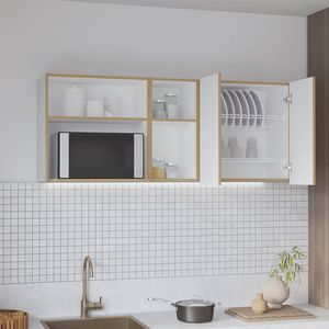 Armoire murale Corinto en chêne naturel blanc de 59 pouces de large avec deux portes et quatre étagères étendoir pour vaisselle, cuisine, garage, buanderie - Product Image 5