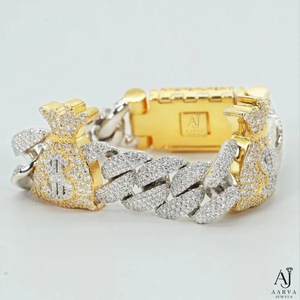 กำไลข้อมือแบบ Cuban Link ชุบทองคำสีกุหลาบสองสี ประดับเพชรโมอิสซาไนต์ ฝังแบบไมโครอินเลย์ สไตล์ฮิปฮอป สำหรับทุกเพศ เหมาะเป็นของขวัญสำหรับงานปาร์ตี้ - Product Image 3