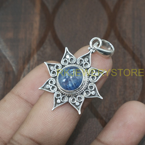 Colgante de Flor de Sol Hecho a Mano en Plata de Ley 925 con Cianita Azul, Joyería Étnica Vintage Boho, Diseño Único, Regalo para Ella, Unisex, para Él - Product Image 5