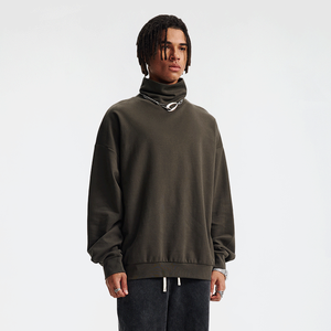 <b>Men's</b> Olive Green <b>Turtleneck</b> Pullover <b>Sweater</b> Oversized Fit Knitted Solid Color Regular Sleeve Autumn Wear - Product Image 3