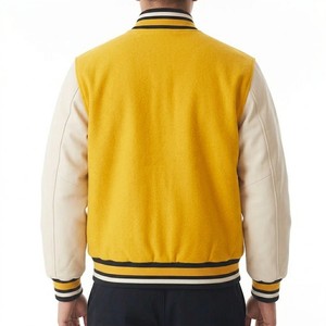 เสื้อแจ็คเก็ตวาร์ซิตี้สีเหลืองขาวสำหรับผู้ชาย ผ้าวูลผสมโพลีเอสเตอร์ สไตล์พรีปปี้ ปกคอพับ ติดกระดุม ทรงปกติ เหมาะสำหรับใส่ในฤดูใบไม้ร่วง - Product Image 2