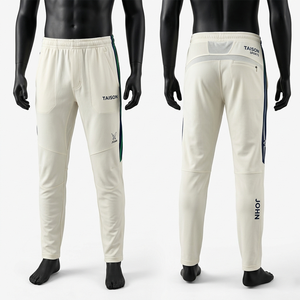 Pantalones de Cricket para Hombre, Tela Elástica de Poliéster Premium, Transpirables, Sensación Suave, Color Gris con Paneles Verdes en Contraste, Logotipo Personalizado Impreso - Product Image 4