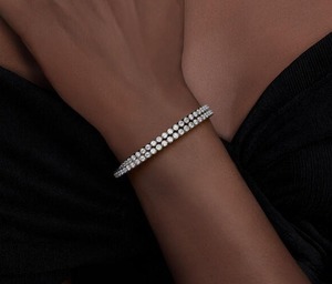 Double Row Lab Grown Diamond Flexible Tennis <b>Bangle</b> <b>Bracelet</b> in 18K White Gold - Product Image 4