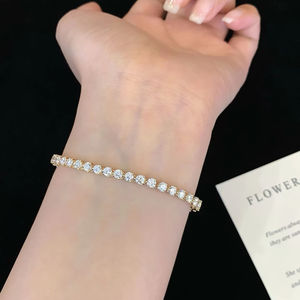 New Design <b>Solid</b> <b>Gold</b> Three-Prong Brilliant Cut Moissanite Hiphop Tennis Bracelet Chain <b>Gold</b> Filled Channel Setting Unisex - Product Image 1