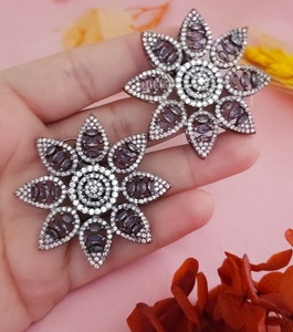 <b>Pretty</b> Premium Quality Silver Plated Moissanite Stud Statement <b>Earring</b> for Women Evening Look Party Wear Fashion Collection - Product Image 2