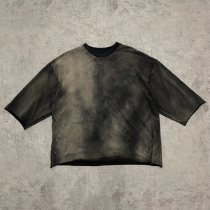 Camiseta Oversize de Algodón 100% Tie-Dye para Hombre, Manga Corta, Cuello Redondo, Estilo Urbano Vintage, Corte Holgado, Bajo sin Rematar, Estampado Personalizado - Product Image 5