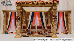 Mandap de mariage traditionnel tamil moderne en FRP doré, cristal, personnalisé, en fibre spirale légère, détachable, vente en gros - Product Image 2