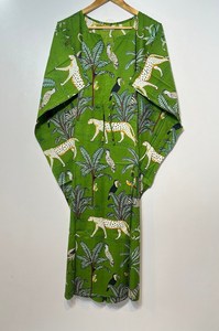 Nuevo Kaftán con Estampado Animal, Cuello en V, Cordón Ajustable, Estilo Flare, de Algodón Suave Indio, con Encaje, Largo, para Playa o Dama de Honor - Product Image 2
