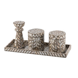 Ensemble de luxe artisanal incrusté de nacre avec deux pots décoratifs, pièce d'appoint et plateau pour cadeaux de gros Ramadan Aïd - Product Image 1
