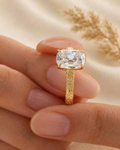Bague de fiançailles solitaire vintage en or massif 10K 14K 18K avec diamant de laboratoire taille cushion allongée 2 carats, bijoux fins IGI - Product Image 2