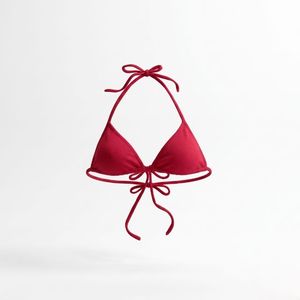 Top de bikini negro para mujer con cuello halter, lazo frontal y tirantes ajustables, traje de baño de poliéster y spandex de color sólido - Product Image 5
